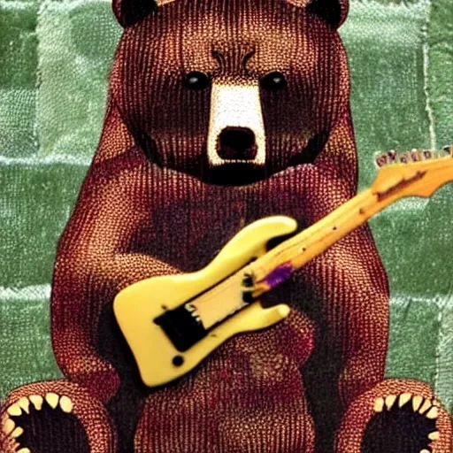 real bear play a guitar rock , , Trippy