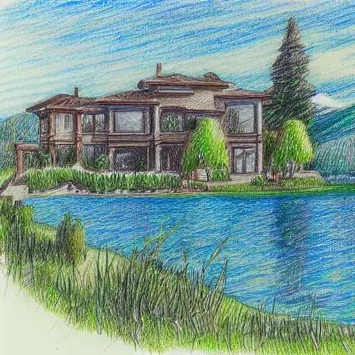 Dream home with a lake view, Pencil Sketch