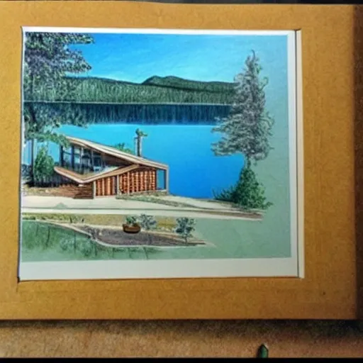 Dream home with a lake view, Pencil Sketch, 3D