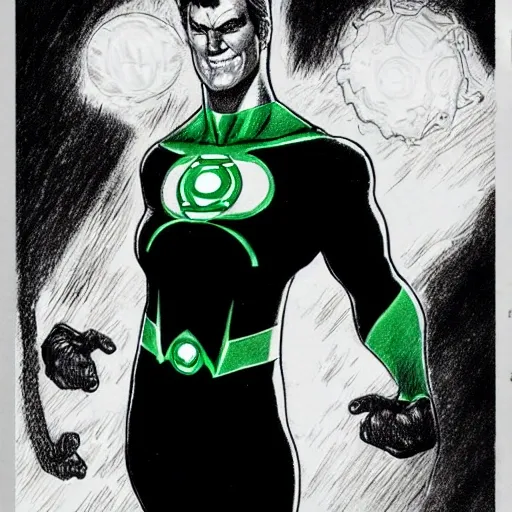 a green lantern superhero casting a green fireball | | pencil sketch, realistic shaded, fine details, realistic shaded lighting poster by neal adams