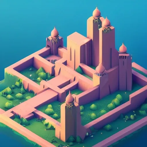 a low poly isometric render of saudi arabia in the style of monument valley, floral!, intricate, elegant, smooth shading, soft lighting, illustration, simple, solid shapes, by magali villeneuve, jeremy lipkin and michael garmash, rob rey and kentaro miura style, octane render , 3D