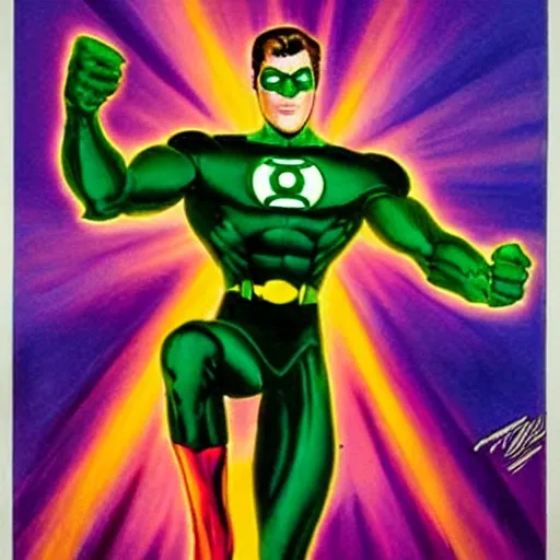 a green lantern superhero casting a green fireball , realistic shaded, fine details, realistic shaded lighting poster by neal adams, Oil Painting, Cartoon
