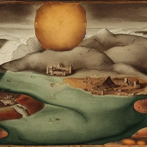 heaven and earth,  XVI century, Miguel Angel, dark background, 3D, Water Color