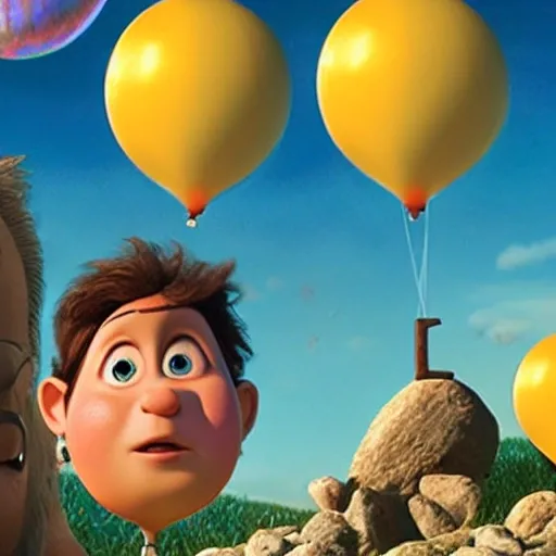 "Up" movie house, between mercury and saturn. Sun in the background, Trippy.
