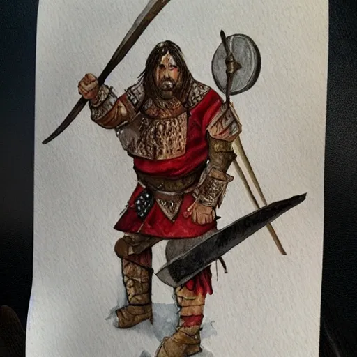 warrior, medieval, swrord barbarian, blood, Water Color