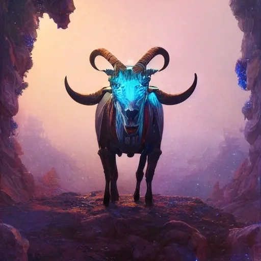 a highly detailed digital image of an imagination machine, satanic goat, concept art, artstation, cgsociety, very detailed, intricate, detailed illustration, by greg rutkowski and alphonse mucha, Paul Lehr and Beeple, iridescent accents, ray tracing, product lighting, sharp, smooth, masterpiece
