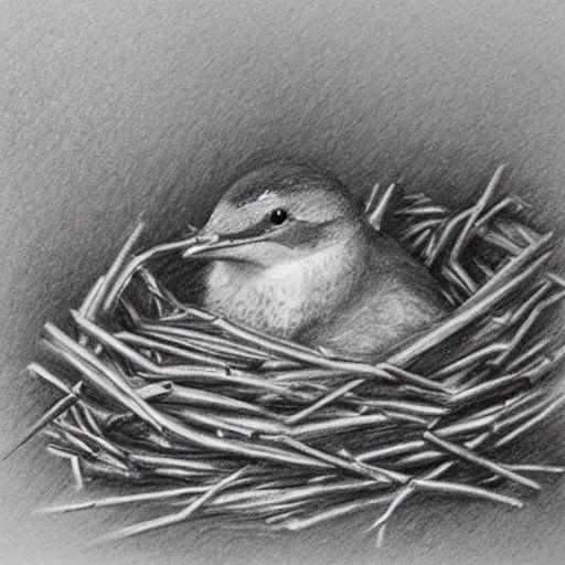 , Pencil Sketch，swallow，spring，nest，cub