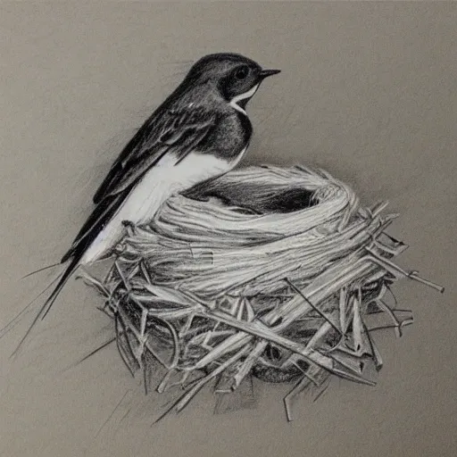 , Pencil Sketch，swallow，spring，nest