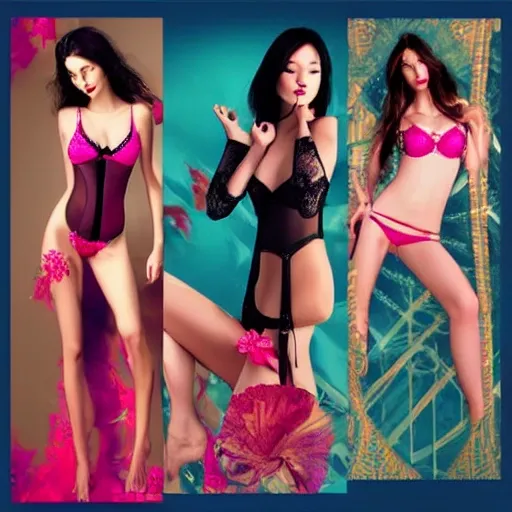 Design a visually stunning and captivating banner for an online lingerie store that combines mysterious, sexy, and secret elements with an Oriental touch. The banner should evoke a strong sense of sensuality, desire, and an unstoppable allure. Incorporate rich colors, subtle patterns, and elegant typography to create a sophisticated and enticing visual experience, Trippy