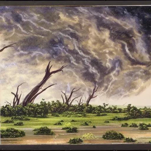 floodplain, Arnhem Land, storm, fantasy, central warriors, fighting with sticks

