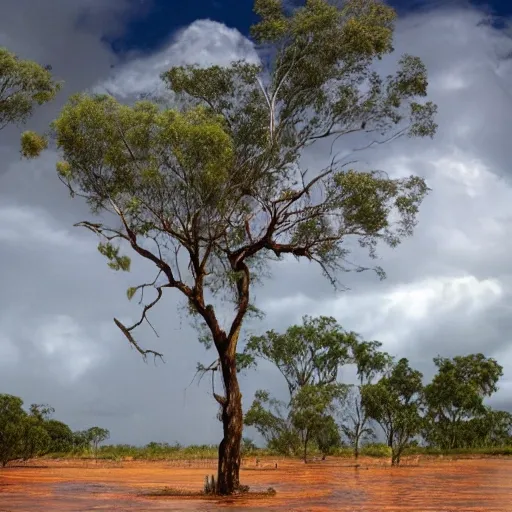 floodplain, Arnhem Land, storm, fantasy, central warriors, fighting with sticks

