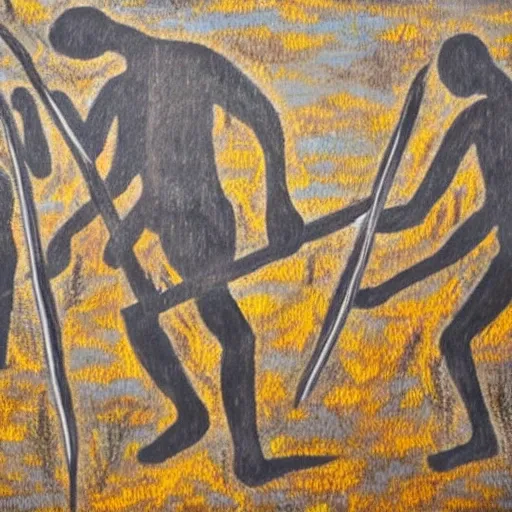 floodplain, Arnhem Land, storm, fantasy, Yolngu ancestral warriors fighting with sticks, fire


, 3D