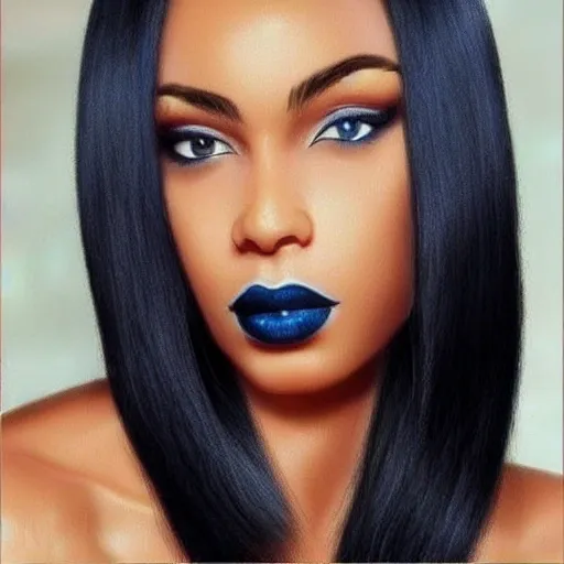 Create A Beautiful Black Woman With Black Hair Blue Eyes Soft Arthub Ai