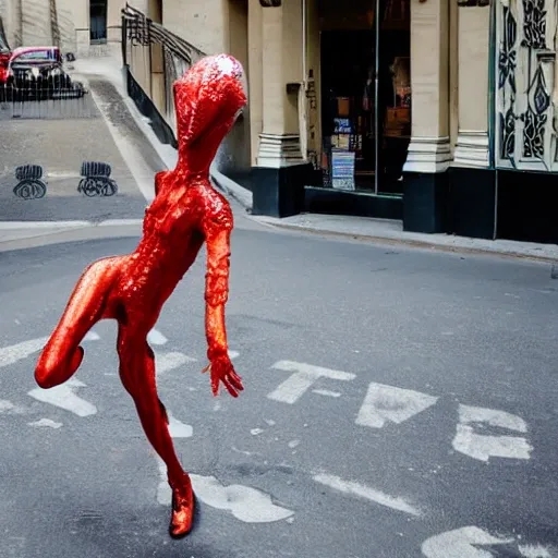 Alien woman dancing in the streets of Paris