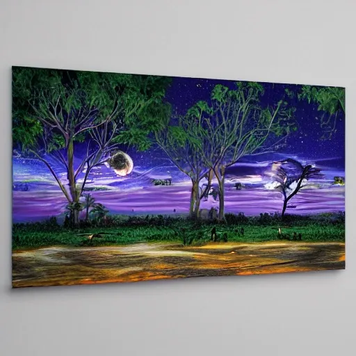 floodplain, Arnhem Land, storm, fantasy, Yolngu ancestral warriors fighting with sticks, fire, moonlight

, Trippy, 3D