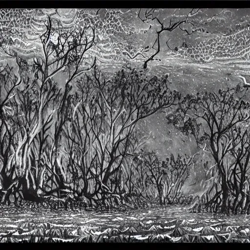 floodplain, Arnhem Land, storm, fantasy, Yolngu ancestral warriors fighting with sticks, fire, moonlight, HD, frame size 9600x1080, stereoscopic


, Trippy, 3D