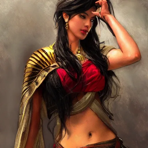 portrait full body female South Asian with slim curvy body painting by gaston bussiere, greg rutkowski, yoji shinkawa, yoshitaka amano, tsutomu nihei, donato giancola, tim hildebrandt, oil on canvas, trending on artstation, featured on pixiv, cinematic composition, extreme detail, metahuman creator

,(best quality:1.4), ((masterpiece)),((realistic)), (detailed),

Negative prompt: paintings, sketches, (worst quality:2.0),(normal quality:2.0), (low quality:2.0), lowres, ((monochrome)), ((grayscale))(monochrome:1.1), (shota:1.5), ((disfigured)), ((bad art)),((NSFW)), bad-hands-5,
Steps: 20, Sampler: DDIM, CFG scale: 7, Seed: 4141018083, Size: 512x768, Model hash: 32c4949218, Model: V08_V08, Denoising strength: 0.5, ENSD: 31337, Hires upscale: 2, Hires steps: 20, Hires upscaler: 4x-UltraSharp