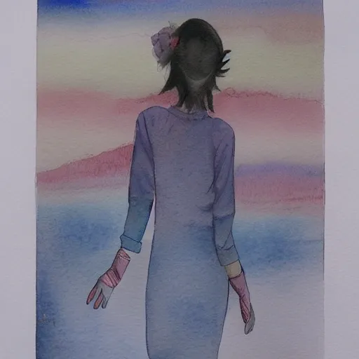 床上一个裸露的女人, , Water Color