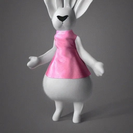 The generated image depicts an adorable bunny girl, wearing a pink dress that hugs her slim and curvy body. She has long ears and wears a pink bow on top of her head. She is standing in a sunlit field with her pet, a fluffy white bunny. The image is extremely realistic with intricate details, utilizing high-resolution output parameters. The generator's parameters were set to 20 steps, DDIM sampler, CFG scale of 7, with a random seed, a size of 512x768, model V08_V08, denoising strength of 0.5, ENSD of 31337, and a high-resolution upscale of 2, 20 steps, and 4x-UltraSharp upscaler.