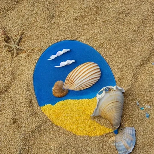 , Cartoon, sea shell,  yellow sand, whale