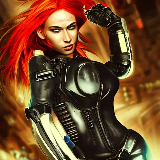 (masterpiece, cyberpunk, hyper detailed, best quality), woman, solo, tanned skin, toned body, calm demeanor, motorcycle, motorcycle helmet, vibrant ginger hair under motorcycle helmet, cleavage, detailed clothing, finely detailed, beautiful detailed shading, beautifully detailed background, sharp focus, cinematic lighting, modern photography, micro detail, macro detailed shading, smooth soft skin, glowing light, detailed background, dynamic angle,