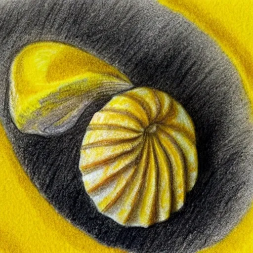 sea shell,  yellow sand,  , Pencil Sketch