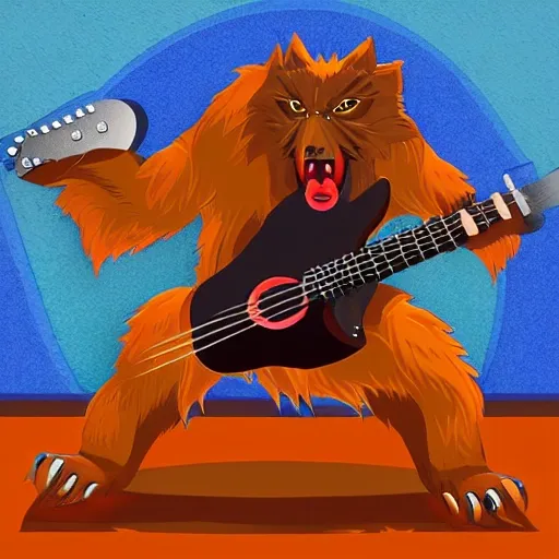 rock werewolf playing guitar, Cartoon, 3D