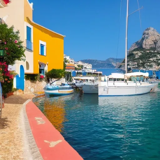 Colorful sailyacht in front of the coast of altea