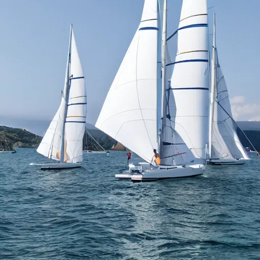 Modern sailing yachts at the start of a regatta
