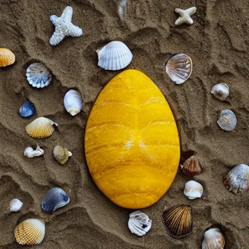 sea shell,  yellow sand,  realism
