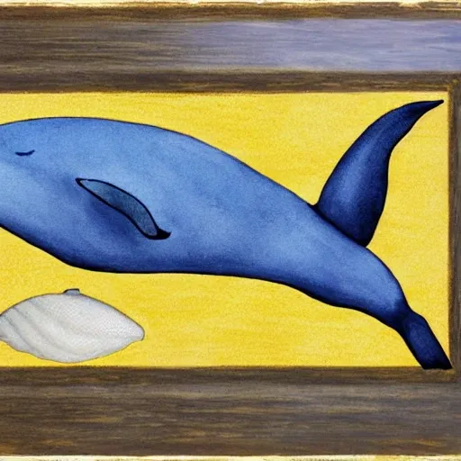 whale, sea shell,  yellow sand,  realism
