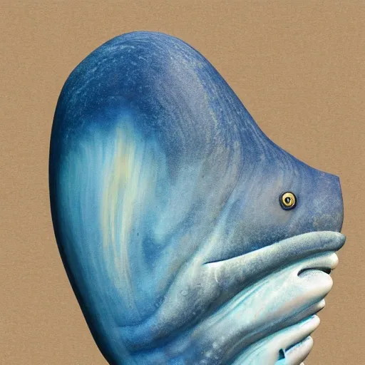 whale god, realism, shell, blue