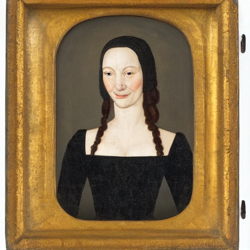 Portrait of a woman in the Middle Ages smiling, long hair, front view