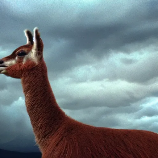 Patagonian guanaco, realistic,  detail,  colors, stormy sky

