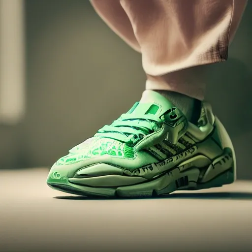 Photograph of an Adidas shoe in the style of Bulbasaur, intricate details, photorealistic, cinematic lighting, 8K --v 4, 3D