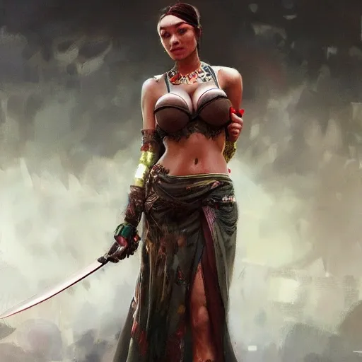 portrait full body female Russian concubine with slim curvy body painting by gaston bussiere, greg rutkowski, yoji shinkawa, yoshitaka amano, tsutomu nihei, donato giancola, tim hildebrandt, oil on canvas, trending on artstation, featured on pixiv, cinematic composition, extreme detail, metahuman creator

,(best quality:1.4), ((masterpiece)),((realistic)), (detailed),

Negative prompt: paintings, sketches, (worst quality:2.0),(normal quality:2.0), (low quality:2.0), lowres, ((monochrome)), ((grayscale))(monochrome:1.1), (shota:1.5), ((disfigured)), ((bad art)),((NSFW)), bad-hands-5,
Steps: 20, Sampler: DDIM, CFG scale: 7, Seed: 4141018083, Size: 512x768, Model hash: 32c4949218, Model: V08_V08, Denoising strength: 0.5, ENSD: 31337, Hires upscale: 2, Hires steps: 20, Hires upscaler: 4x-UltraSharp