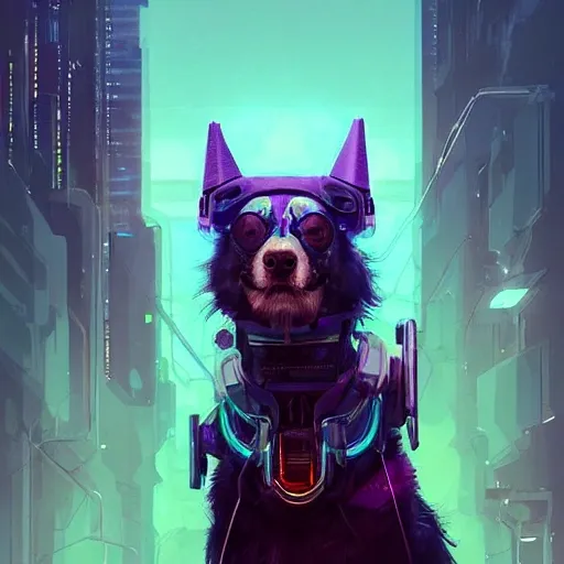 a beautiful portrait of a cute cyberpunk dog by greg rutkowski a ...