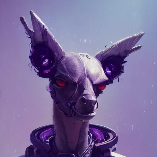 a beautiful portrait of a cute cyberpunk guanaco by greg rutkowski and wlop, purple blue color scheme, high key lighting, digital art, highly detailed, fine detail, intricate, ornate, complex
