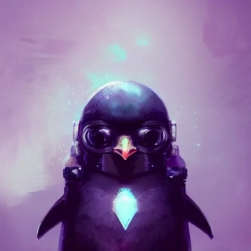 a beautiful portrait of a cute cyberpunk penguin by greg rutkowski and wlop, purple blue color scheme, high key lighting, digital art, highly detailed, fine detail, intricate, ornate, complex
