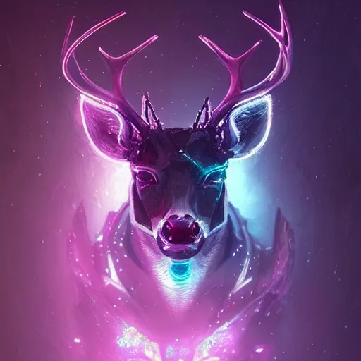 a beautiful portrait of a cute cyberpunk deer by greg rutkowski and wlop, purple blue color scheme, high key lighting, digital art, highly detailed, fine detail, intricate, ornate, complex

