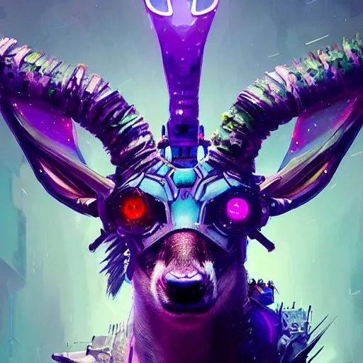 a beautiful portrait of a cute cyberpunk bad deer by greg rutkowski and wlop, purple blue color scheme, high key lighting, digital art, highly detailed, fine detail, intricate, ornate, complex

