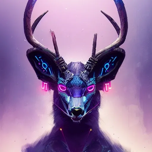 a beautiful portrait of a cute cyberpunk bad deer by greg rutkowski and wlop, purple blue color scheme, high key lighting, digital art, highly detailed, fine detail, intricate, ornate, complex

