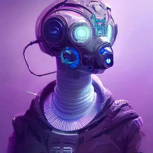 a beautiful portrait of a cute cyberpunk ostrich by greg rutkowski and wlop, purple blue color scheme, high key lighting, digital art, highly detailed, fine detail, intricate, ornate, complex

