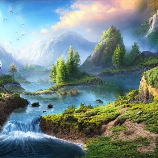 A realistic beautiful natural landscape, 4k resolution, hyper detailed