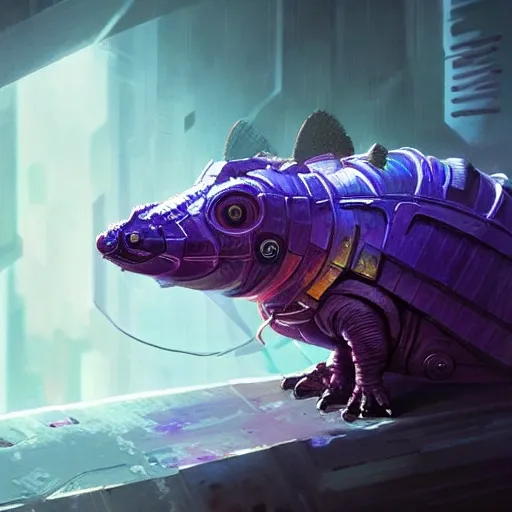 a beautiful portrait of a cute cyberpunk bad armadillo by greg rutkowski and wlop, purple blue color scheme, high key lighting, digital art, highly detailed, fine detail, intricate, ornate, complex

