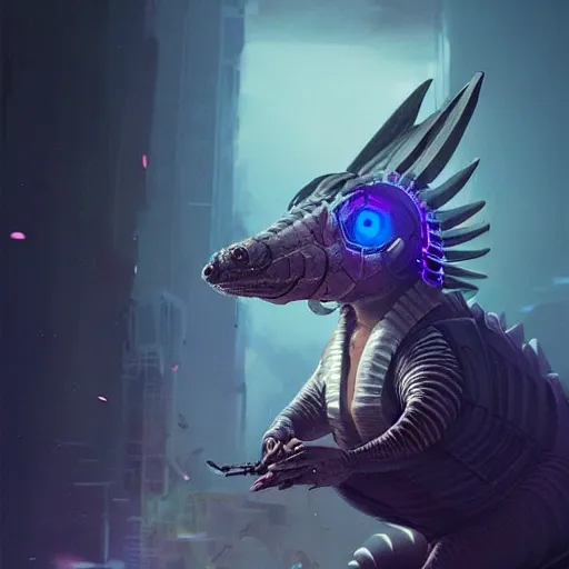 a beautiful portrait of a cute cyberpunk bad armadillo by greg rutkowski and wlop, purple blue color scheme, high key lighting, digital art, highly detailed, fine detail, intricate, ornate, complex

