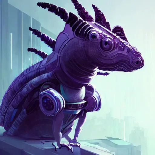 a beautiful portrait of a cute cyberpunk bad armadillo by greg rutkowski and wlop, purple blue color scheme, high key lighting, digital art, highly detailed, fine detail, intricate, ornate, complex

