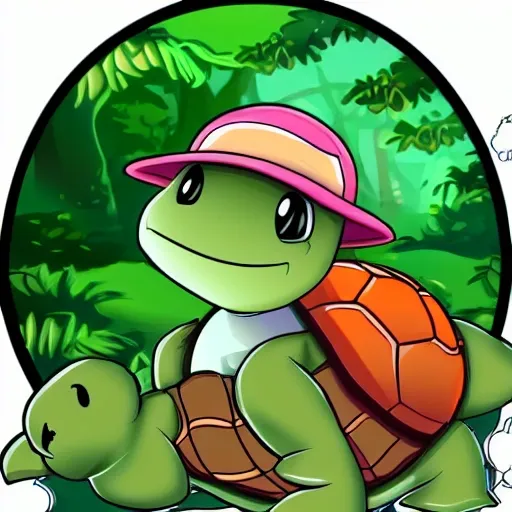 super cute turtle with a explorer cap, anime draw, sweet colors ...