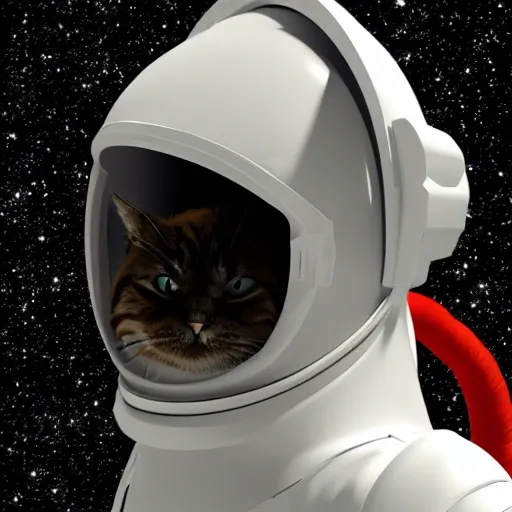 a cat in profile with an astronaut helmet in space, 3D