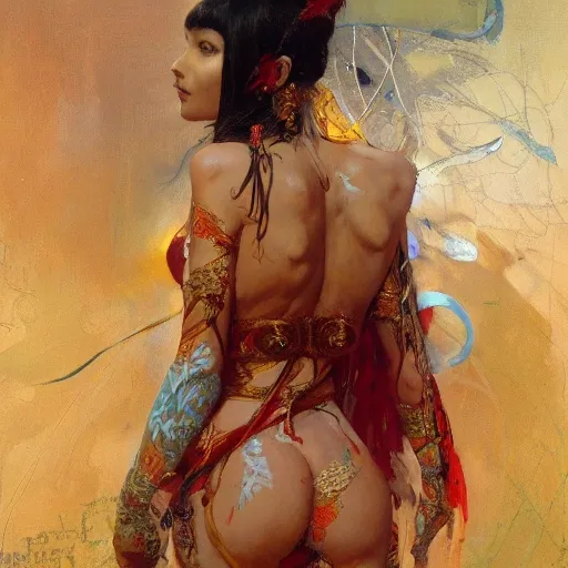 portrait full body female Russian concubine with slim curvy body painting by gaston bussiere, greg rutkowski, yoji shinkawa, yoshitaka amano, tsutomu nihei, donato giancola, tim hildebrandt, oil on canvas,